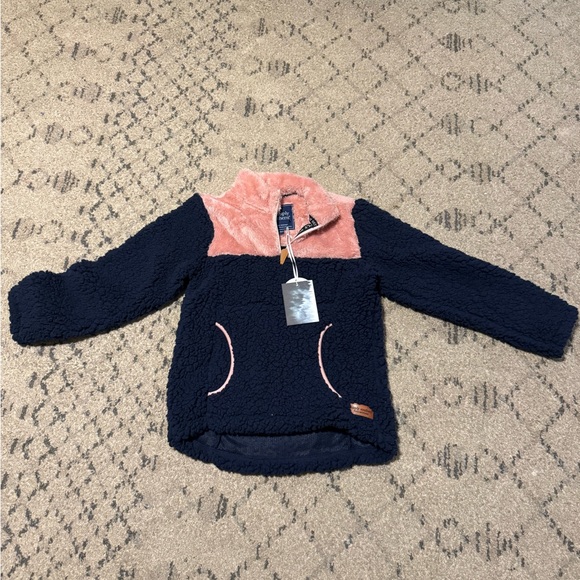 Simply Southern Other - Simply Southern Pink and Navy Kids Sherpa Hoodie